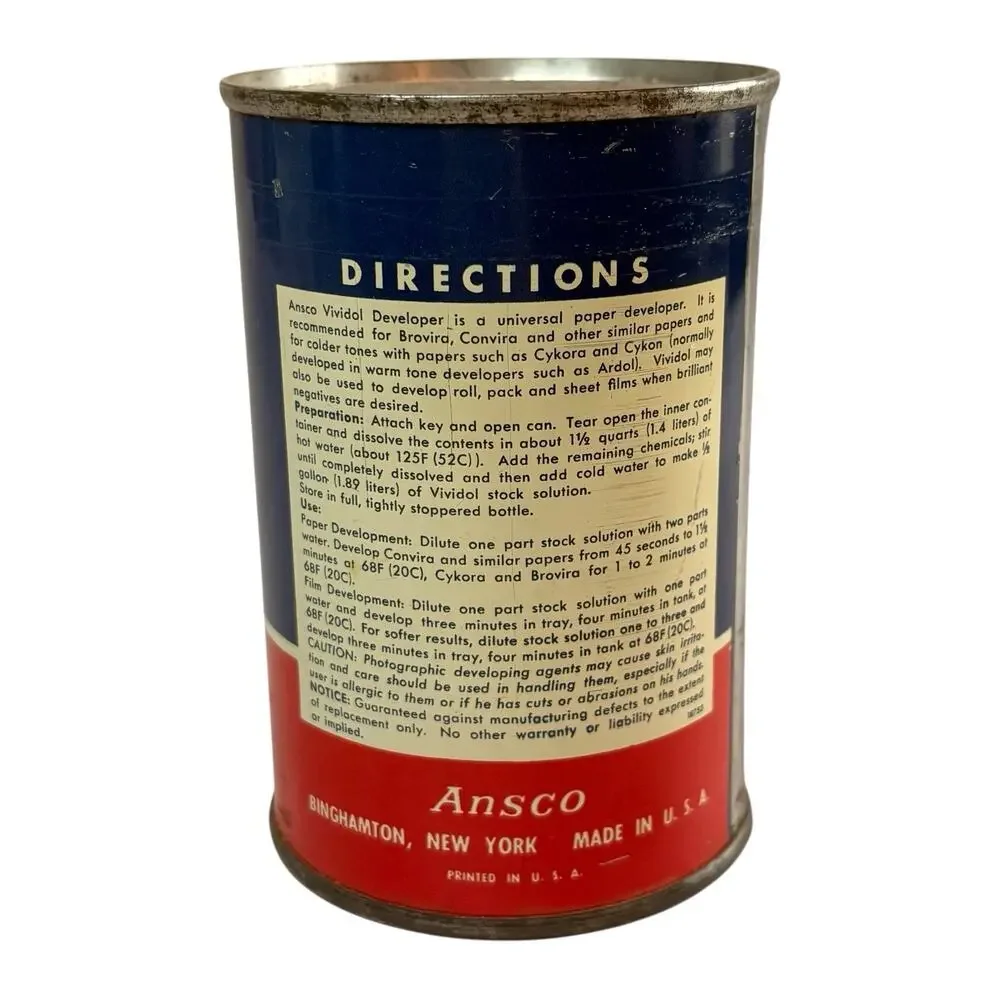 SEALED VTG Ansco Vividol Paper and Film Developer 1/2 Gallon Size 1.89 Liters